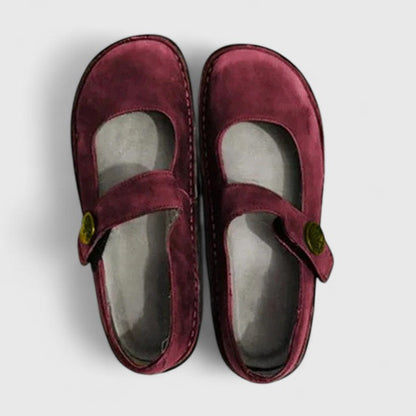 Zapatos Planos Mary Jane de Cuero Cómodos para Mujeres con Punta Redonda y Correa de Botón, Suela Cosida, Estilo Casual