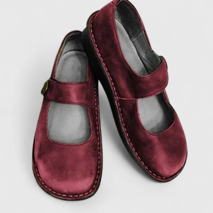Zapatos Planos Mary Jane de Cuero Cómodos para Mujeres con Punta Redonda y Correa de Botón, Suela Cosida, Estilo Casual