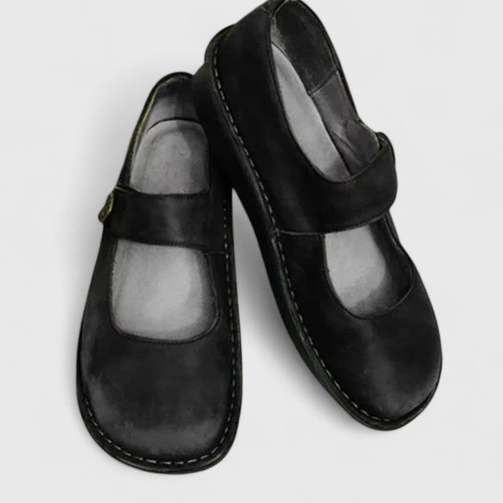 Zapatos Planos Mary Jane de Cuero Cómodos para Mujeres con Punta Redonda y Correa de Botón, Suela Cosida, Estilo Casual