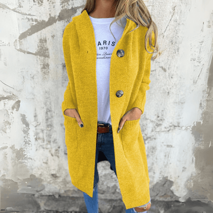 Suéter de Cárdigan con Capucha Cómodo para Mujeres con Botones en la Parte Frontal y Manga Larga, Estilo Tricotado Relajado