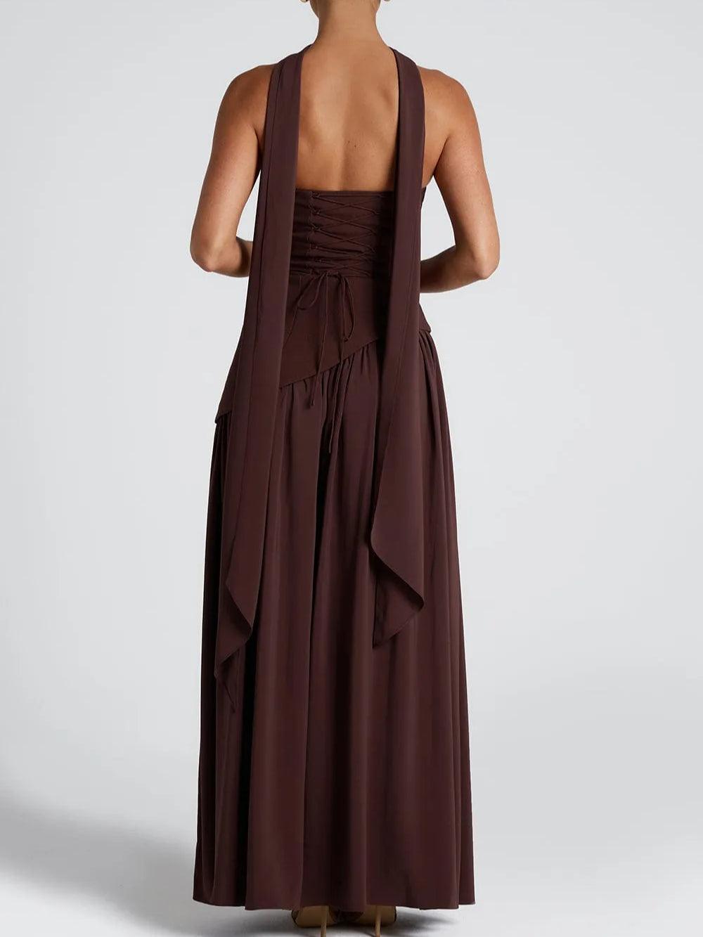 Vestido Maxi de Satén Elegante para Mujeres con Chal Esculpido Sin Mangas y Gran Abertura, Estilo Formal para Invitadas de Boda