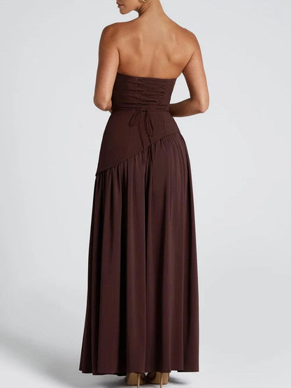 Vestido Maxi de Satén Elegante para Mujeres con Chal Esculpido Sin Mangas y Gran Abertura, Estilo Formal para Invitadas de Boda