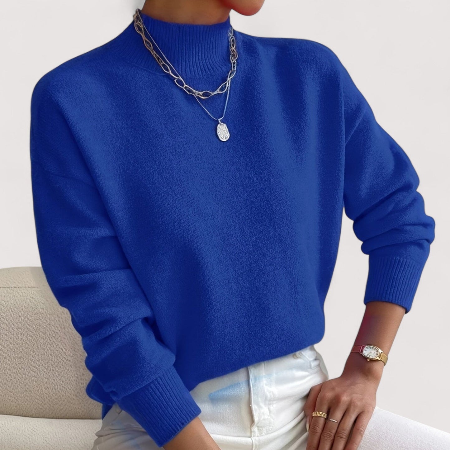 Suéter de punto oversized cómodo para mujeres con cuello alto y mangas largas, estilo relajado y casual