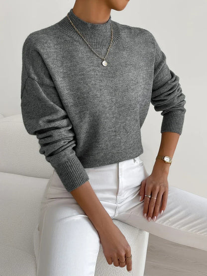 Suéter Cómodo para Mujeres con Cuello Mock de Manga Larga y Estilo Relajado Oversized