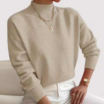 Suéter de punto oversized cómodo para mujeres con cuello alto y mangas largas, estilo relajado y casual