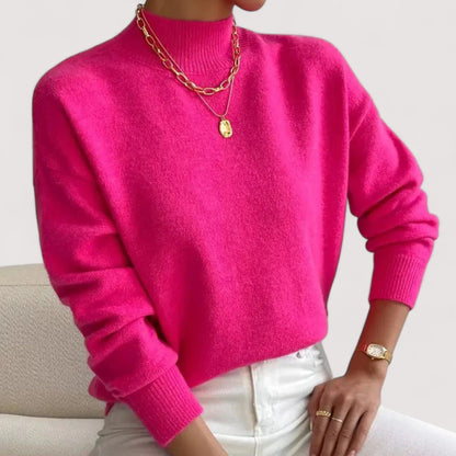 Suéter de punto oversized cómodo para mujeres con cuello alto y mangas largas, estilo relajado y casual