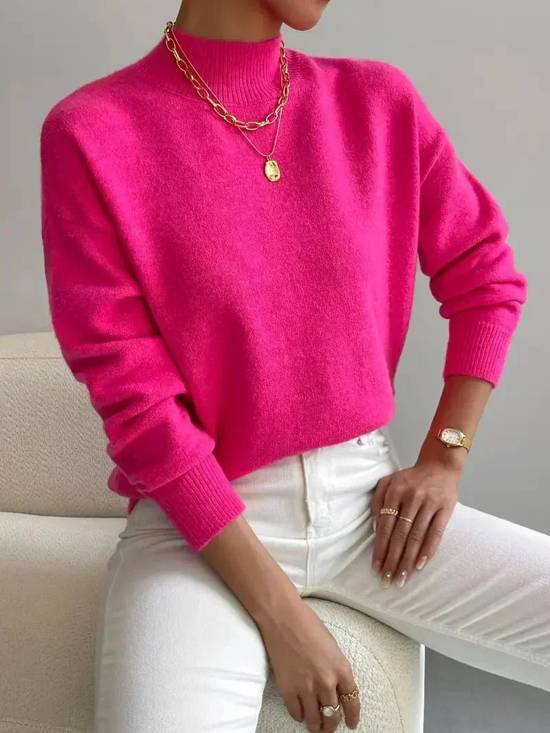 Suéter Cómodo para Mujeres con Cuello Mock de Manga Larga y Estilo Relajado Oversized