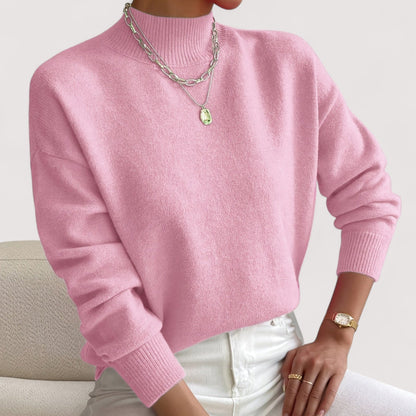 Suéter de punto oversized cómodo para mujeres con cuello alto y mangas largas, estilo relajado y casual