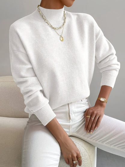 Suéter de Punto Cómodo para Mujeres con Cuello Alto, Manga Larga y Estilo Oversized Relajado