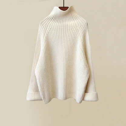 Conjunto de Tres Piezas de Punto Blanco Cómodo para Mujeres con Suéter de Cuello Alto, Chaleco Acolchado y Pantalón de Pierna Ancha Estilo Casual