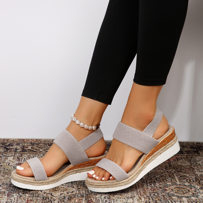 Sandalias Cómodas para Mujeres con Correa Elástica y Plataforma Acolchada Estilo Slingback de Punta Abierta