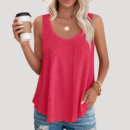Top de Crochet Sin Mangas para Mujeres con Escote Redondeado, Estilo Bohemio Relajado