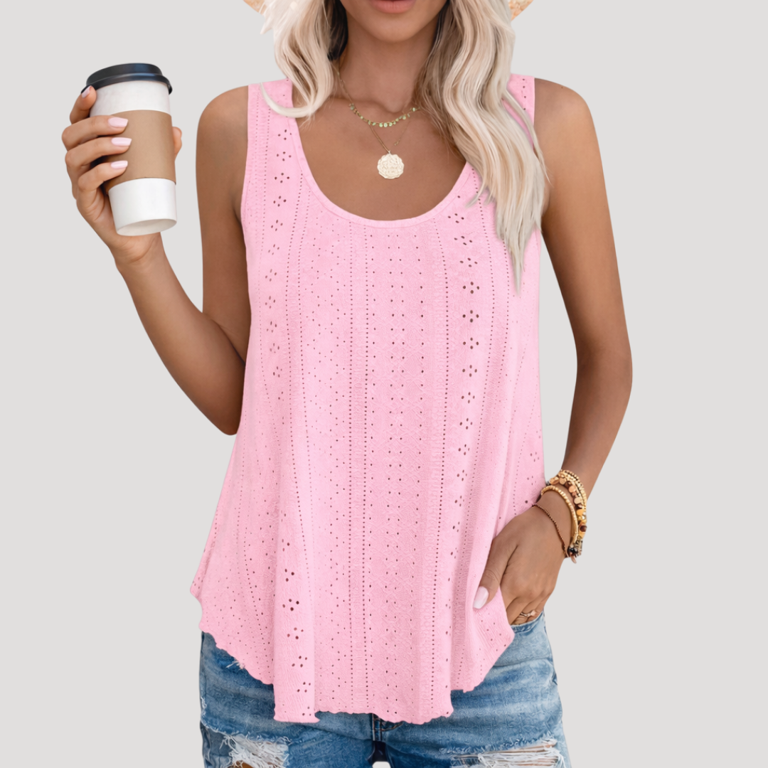 Top de Crochet Sin Mangas para Mujeres con Escote Redondeado, Estilo Bohemio Relajado