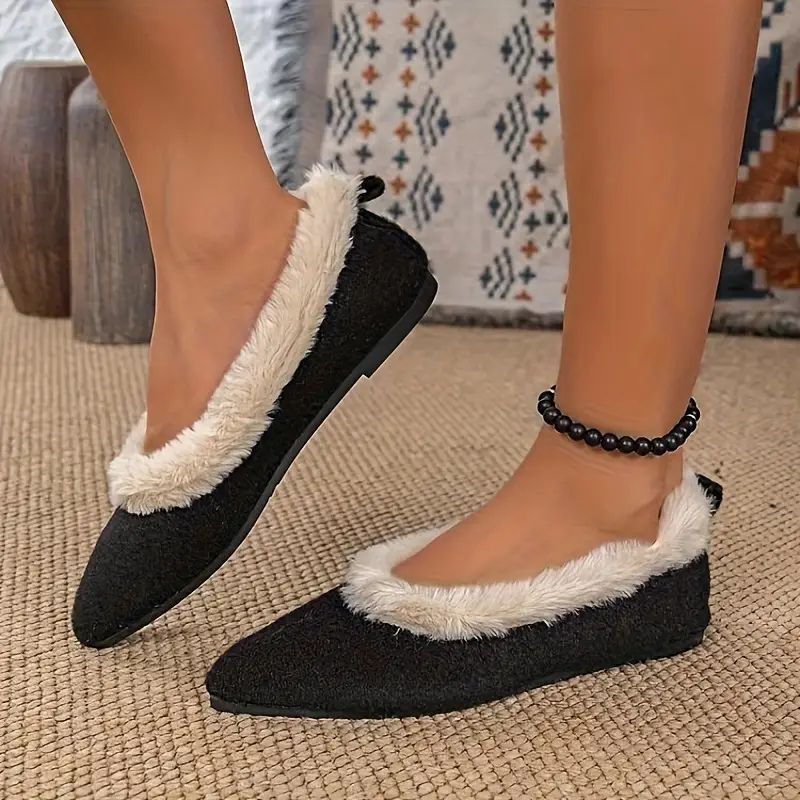 Zapatos de Casa Cómodos para Mujeres con Punta Afilada y Forro de Piel Sintética Estilo Slip On
