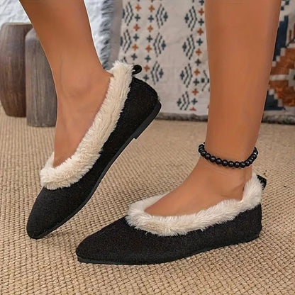 Zapatos de Casa Cómodos para Mujeres con Punta Afilada y Forro de Piel Sintética Estilo Slip On