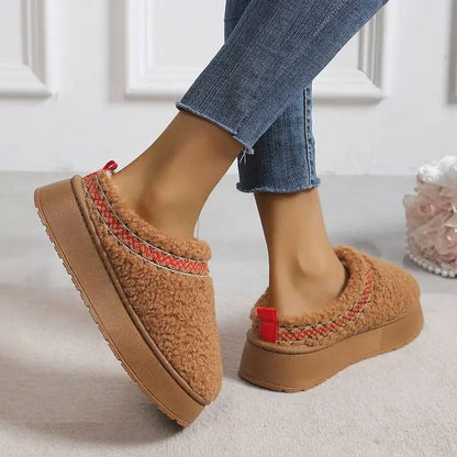 Zapatillas de Casa Cómodas para Mujeres con Parte Superior de Forro de Teddy y Ribete en Contraste