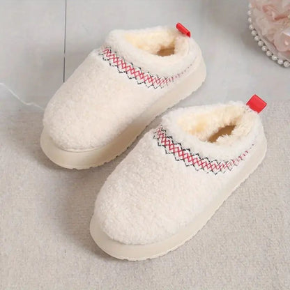 Zapatillas de Casa Cómodas para Mujeres con Parte Superior de Forro de Teddy y Ribete en Contraste