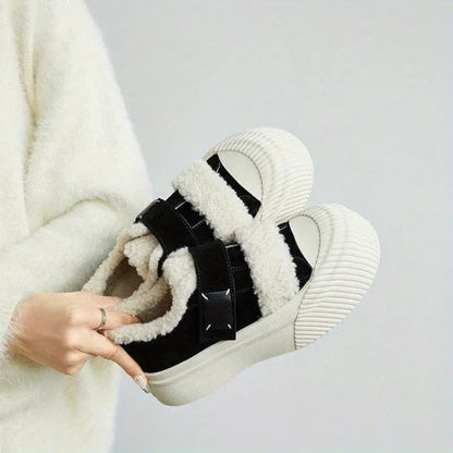 Zapatillas de Casa Cómodas para Mujeres con Correa de Gancho y Bucles, Estilo Plataforma de Piel Sintética