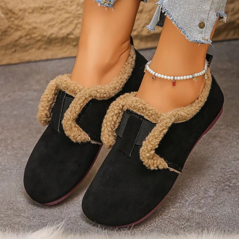 Zapatos de Invierno Cómodos para Mujeres con Detalle de Correa de Piel Sintética Estilo Plano con Acolchado