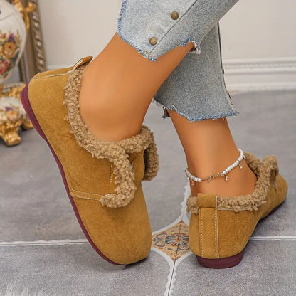 Zapatos de Invierno Cómodos para Mujeres con Detalle de Correa de Piel Sintética Estilo Plano con Acolchado