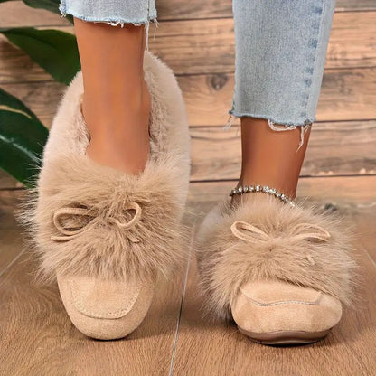 Zapatillas Cómodas para Mujeres con Detalle de Pompon de Piel Sintética, Zapatos de Casa Acolchados