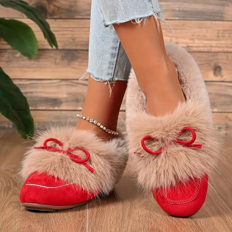 Zapatillas Cómodas para Mujeres con Detalle de Pompon de Piel Sintética, Zapatos de Casa Acolchados