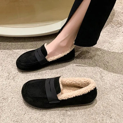 Zapatos de Casa Cómodos para Mujeres con Forro de Piel Sintética, Punta Redonda, Estilo Mocasín Slip On