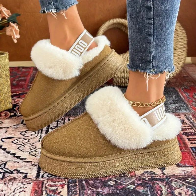 Zapatillas de Plataforma Cómodas para Mujeres con Ribete de Piel Sintética, Zapatos de Casa Acolchados