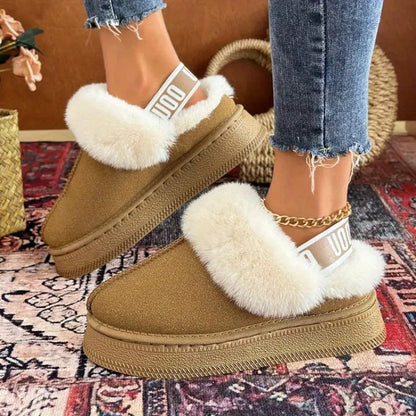Zapatillas de Plataforma Cómodas para Mujeres con Ribete de Piel Sintética, Zapatos de Casa Acolchados