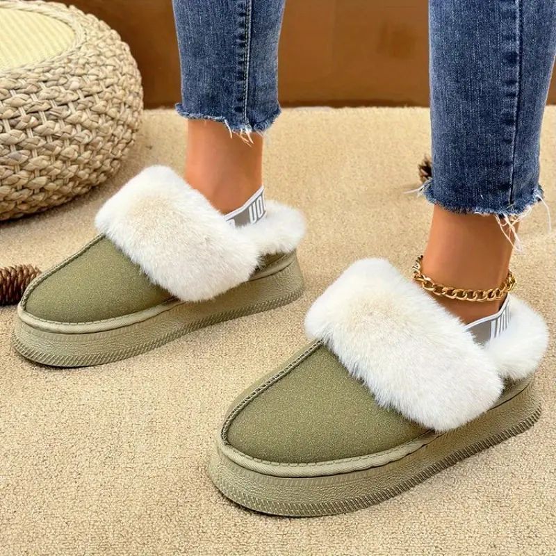 Zapatillas de Plataforma Cómodas para Mujeres con Ribete de Piel Sintética, Zapatos de Casa Acolchados