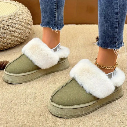 Zapatillas de Plataforma Cómodas para Mujeres con Ribete de Piel Sintética, Zapatos de Casa Acolchados