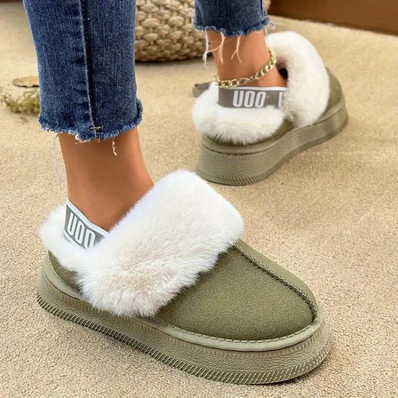 Zapatillas de Plataforma Cómodas para Mujeres con Ribete de Piel Sintética, Zapatos de Casa Acolchados