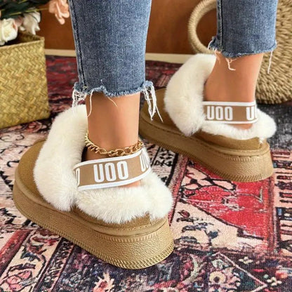 Zapatillas de Plataforma Cómodas para Mujeres con Ribete de Piel Sintética, Zapatos de Casa Acolchados