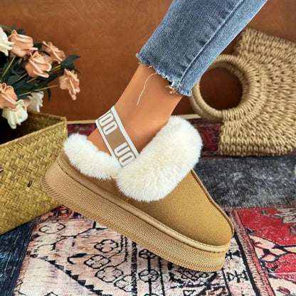 Zapatillas de Plataforma Cómodas para Mujeres con Ribete de Piel Sintética, Zapatos de Casa Acolchados