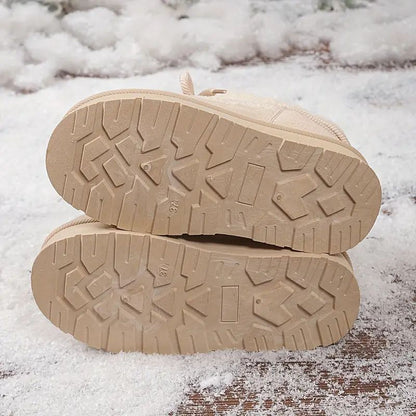 Zapatos de Invierno Cómodos para Mujeres con Forro de Piel Sintética Estilo Botín de Plataforma con Cordones