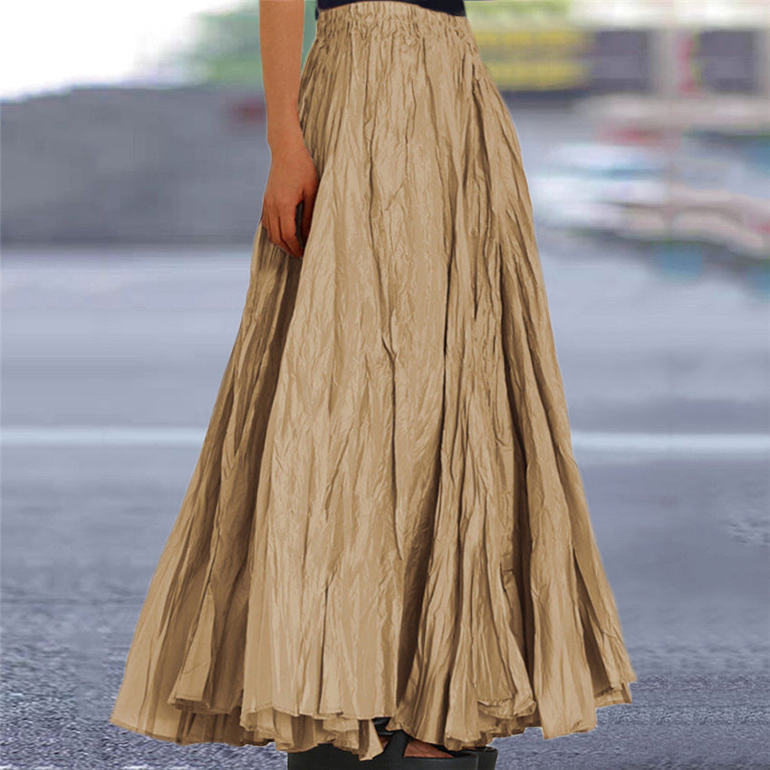 Falda Maxi Plisada Sin Esfuerzo para Mujeres con Cintura Alta y Estilo Bohemio Arrugado