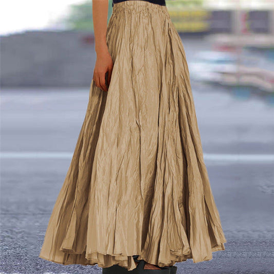 Falda Maxi Plisada Sin Esfuerzo para Mujeres con Cintura Alta y Estilo Bohemio Arrugado