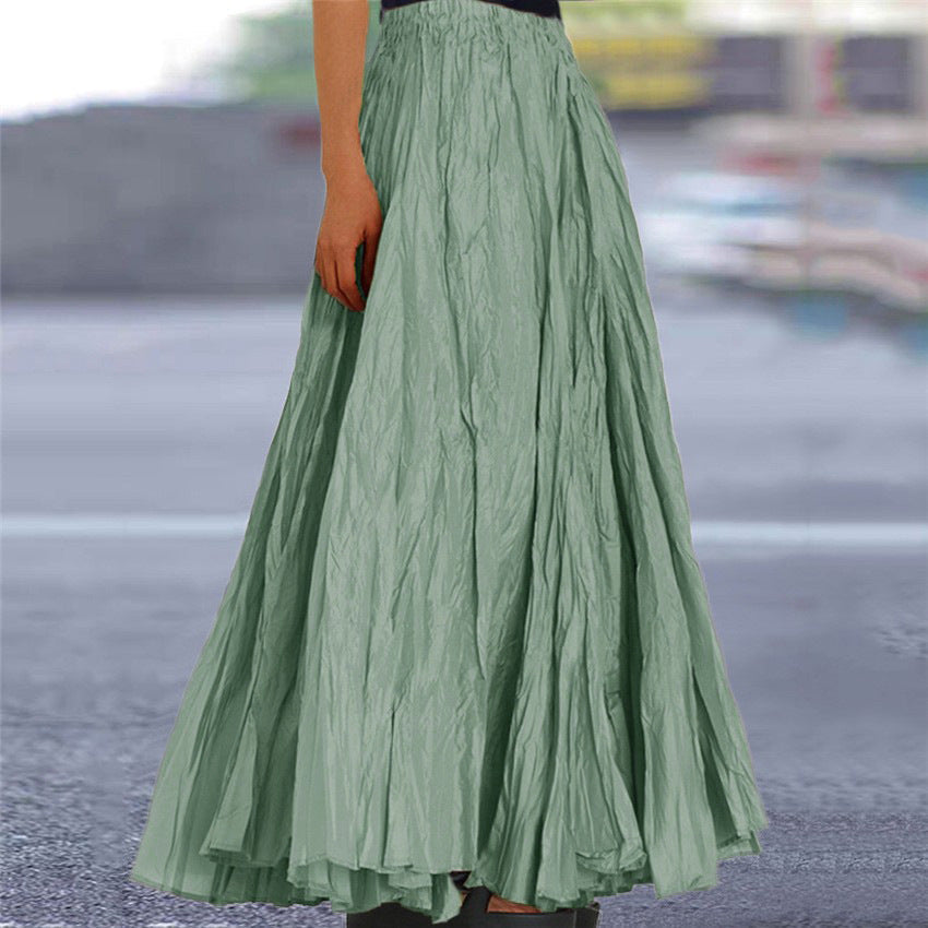 Falda Maxi Plisada Sin Esfuerzo para Mujeres con Cintura Alta y Estilo Bohemio Arrugado