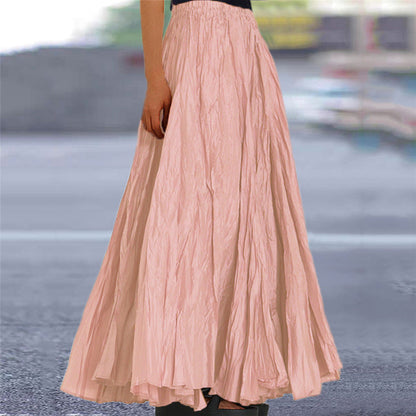 Falda Maxi Plisada Sin Esfuerzo para Mujeres con Cintura Alta y Estilo Bohemio Arrugado