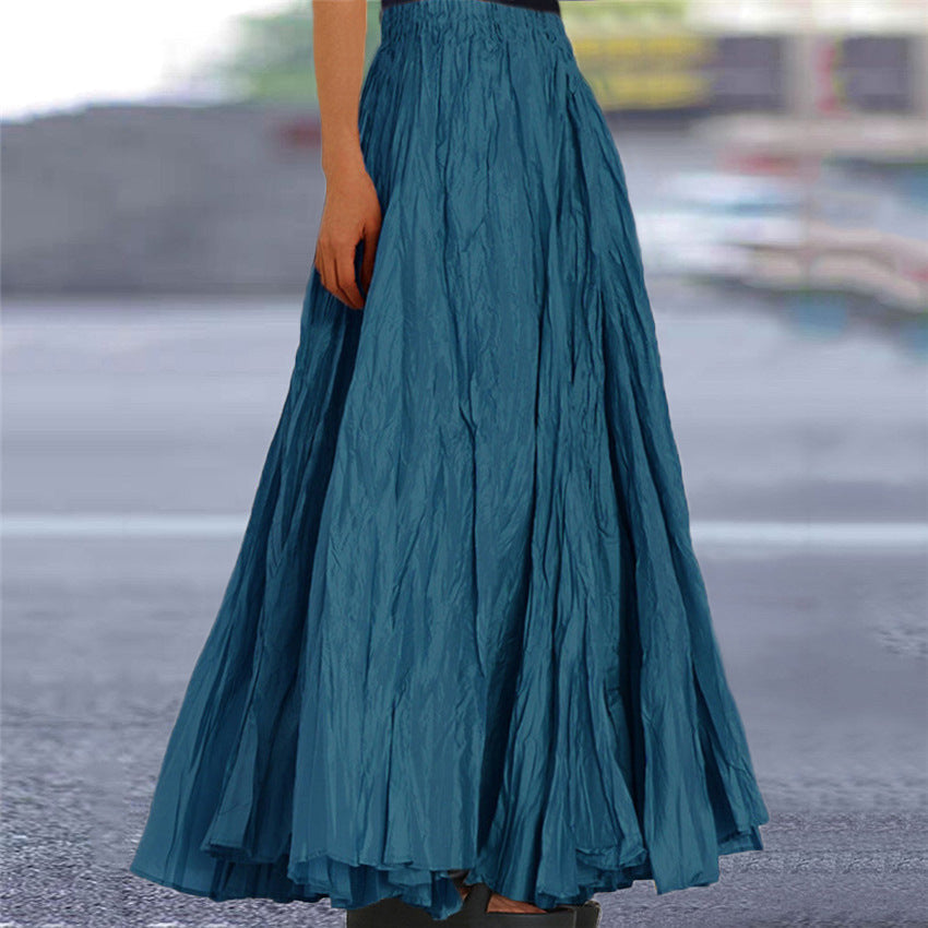 Falda Maxi Plisada Sin Esfuerzo para Mujeres con Cintura Alta y Estilo Bohemio Arrugado