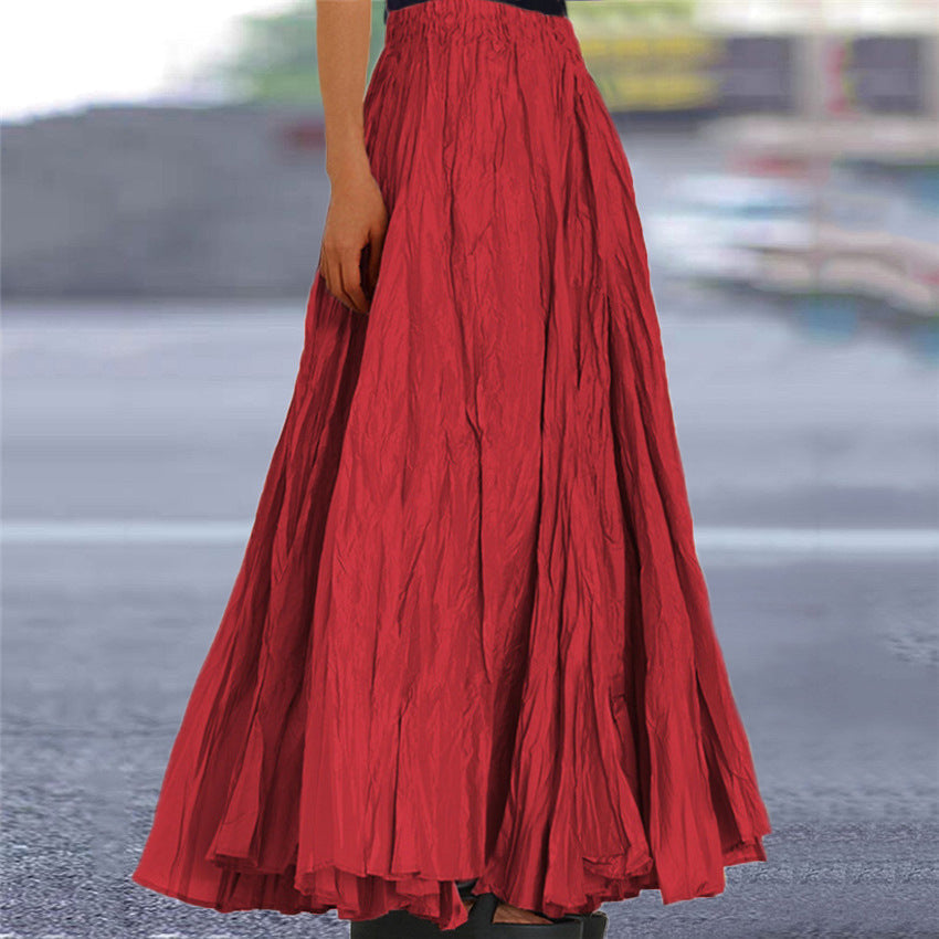 Falda Maxi Plisada Sin Esfuerzo para Mujeres con Cintura Alta y Estilo Bohemio Arrugado
