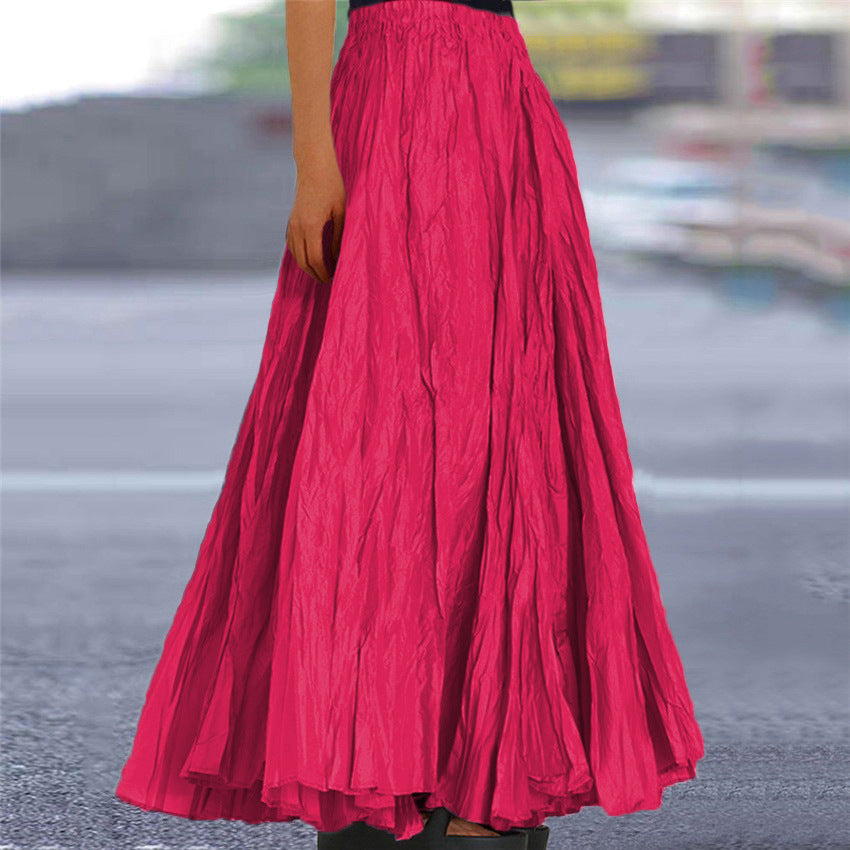 Falda Maxi Plisada Sin Esfuerzo para Mujeres con Cintura Alta y Estilo Bohemio Arrugado