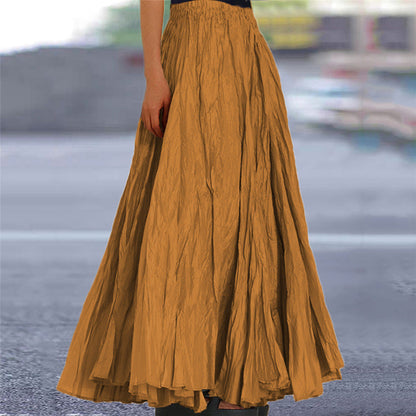 Falda Maxi Plisada Sin Esfuerzo para Mujeres con Cintura Alta y Estilo Bohemio Arrugado
