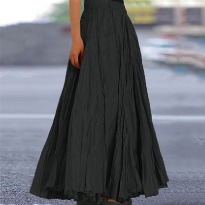 Falda Maxi Plisada Sin Esfuerzo para Mujeres con Cintura Alta y Estilo Bohemio Arrugado