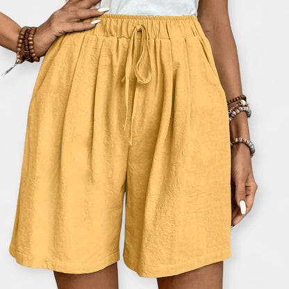 Pantalones Cortos de Lino Anchos para Mujeres con Cintura Alta y Cordón Ajustable, Estilo Casual Relajado