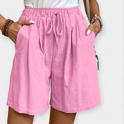 Pantalones Cortos de Lino Anchos para Mujeres con Cintura Alta y Cordón Ajustable, Estilo Casual Relajado