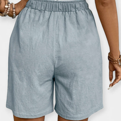 Pantalones Cortos de Lino Anchos para Mujeres con Cintura Alta y Cordón Ajustable, Estilo Casual Relajado