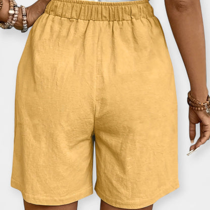 Pantalones Cortos de Lino Anchos para Mujeres con Cintura Alta y Cordón Ajustable, Estilo Casual Relajado