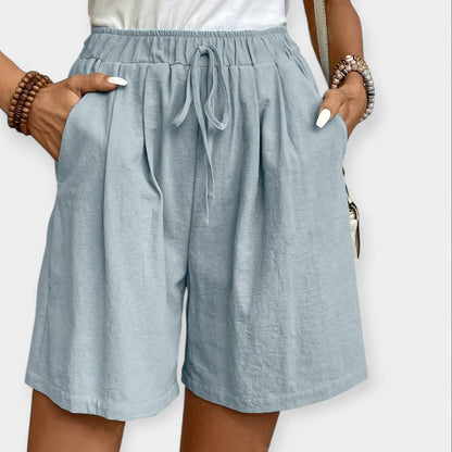 Pantalones Cortos de Lino Anchos para Mujeres con Cintura Alta y Cordón Ajustable, Estilo Casual Relajado