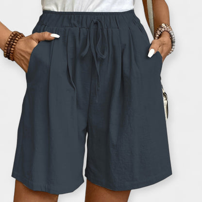 Pantalones Cortos de Lino Anchos para Mujeres con Cintura Alta y Cordón Ajustable, Estilo Casual Relajado